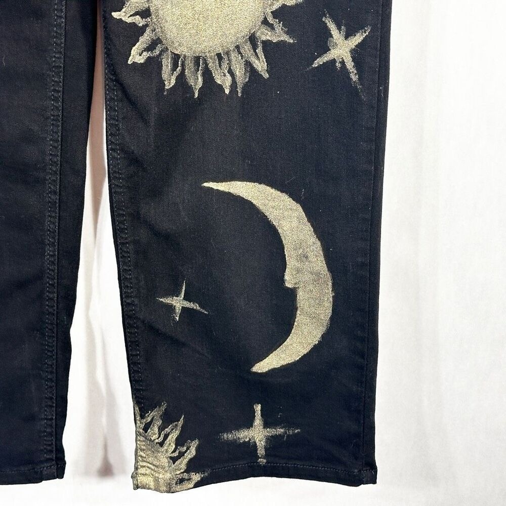 Time Tru Sz 4 Jeans Black Straight Hand Painted Gold Lunar Sun Witch Grunge 1602 - Picture 4 of 13